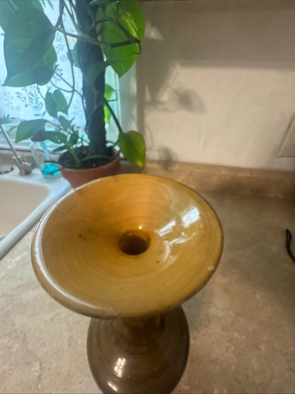 turned wood vase handcrafted by artist Walt Whitney From Lake Oahe Driftwood MCM